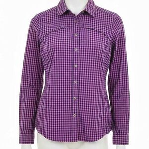 Orvis River Guide shirt Women Small button pink blue gingham